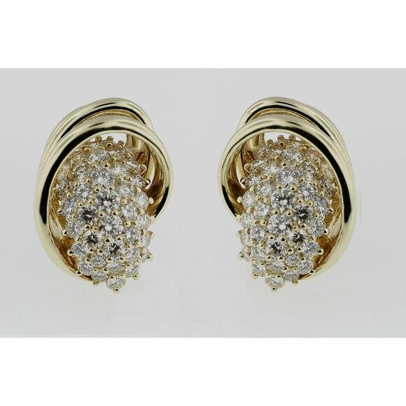 Vtg Earrings JOSE HESS Diamond 14 K Yellow Gold Designer Cluster Non Pierced - Picture 1 of 7